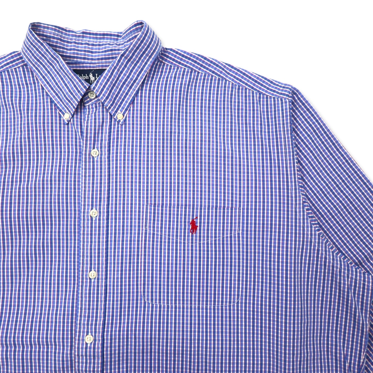 Ralph Lauren ボタンダウンシャツ XXL ブルー チェック コットン BLAIRE スモールポニー刺繍