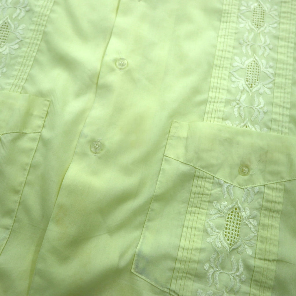 ROMANI 80s Cuban Box Shirt, Size XL, Yellow, Polyester and Cotton, Embroidered