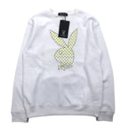 PLAY BOY logo print crew neck sweatshirt L white cotton fleece lining unused