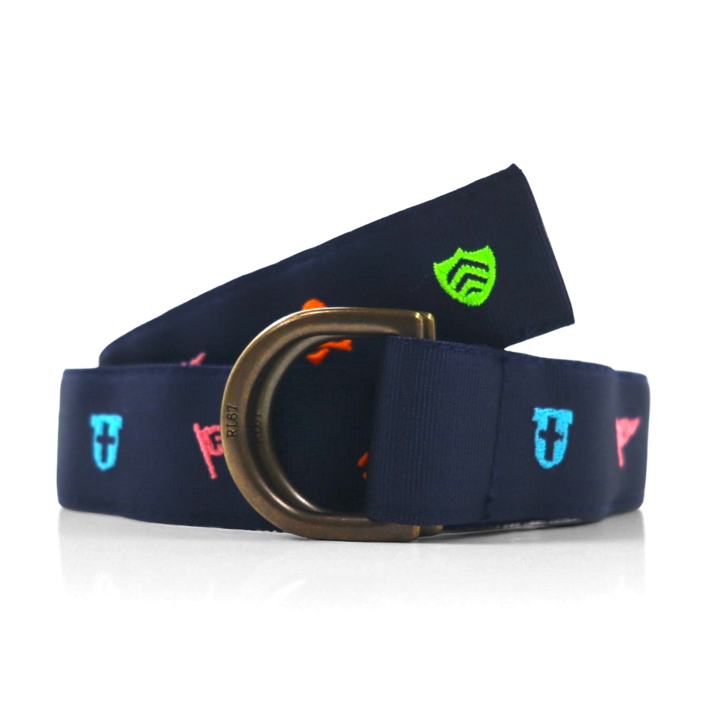 POLO RALPH LAUREN リングベルト L ネイビー ナイロン スカル ロゴ エンブレム 刺繍