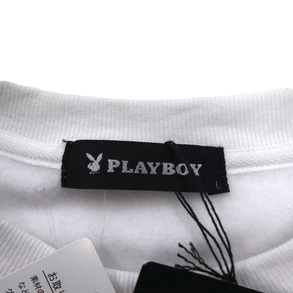 PLAY BOY logo print crew neck sweatshirt L white cotton fleece lining unused