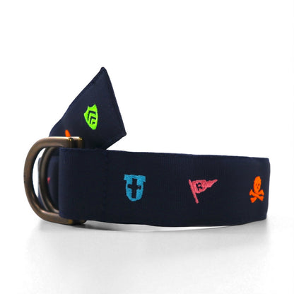 POLO RALPH LAUREN リングベルト L ネイビー ナイロン スカル ロゴ エンブレム 刺繍