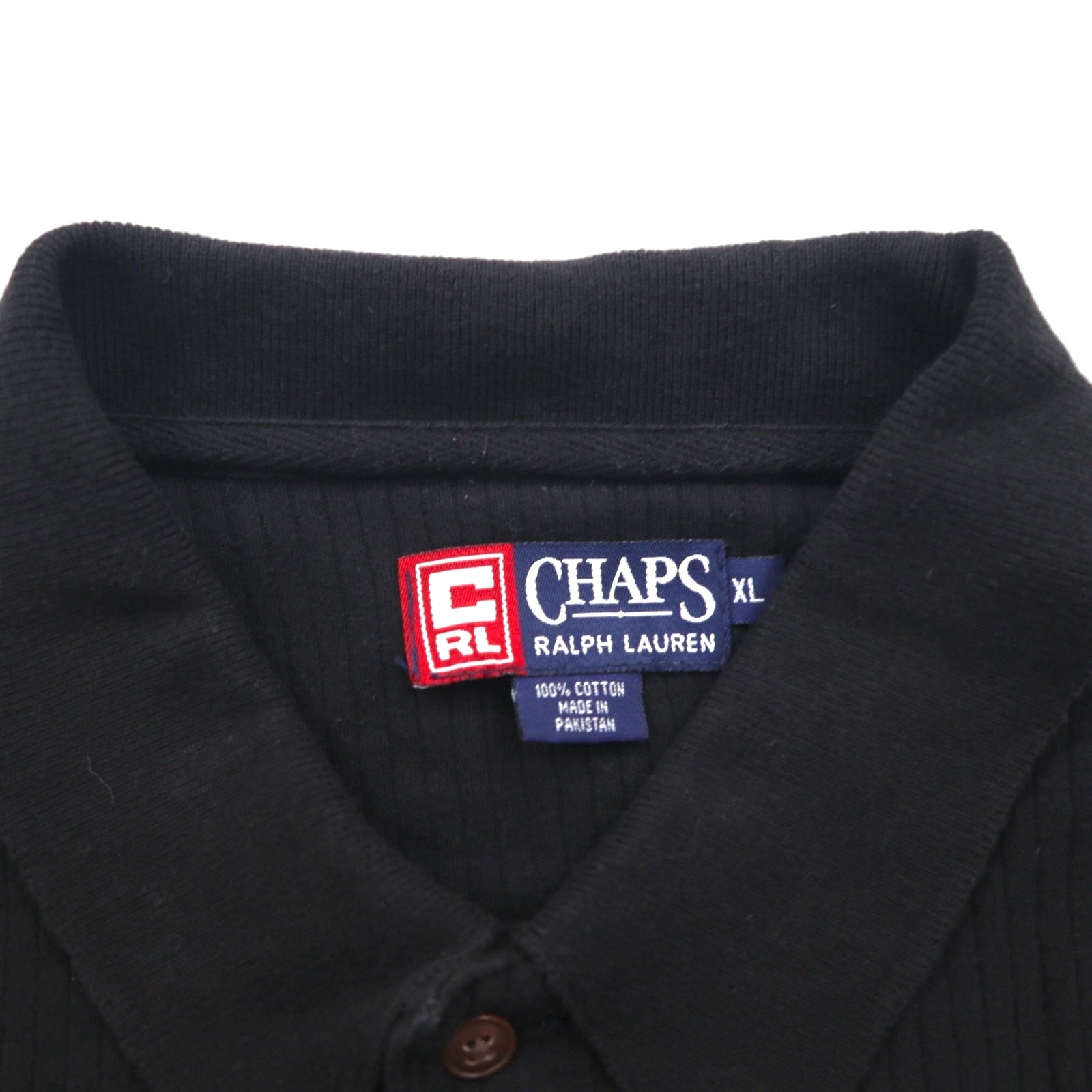CHAPS RALPH LAUREN Long Sleeve Polo Shirt, Rugby Shirt, XL, Black, Cotton, Chest Pocket