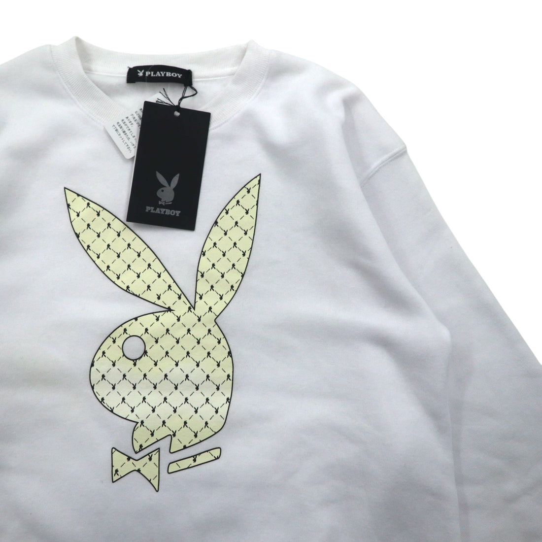 PLAY BOY logo print crew neck sweatshirt L white cotton fleece lining unused