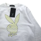 PLAY BOY logo print crew neck sweatshirt L white cotton fleece lining unused
