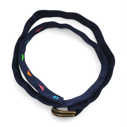 POLO RALPH LAUREN リングベルト L ネイビー ナイロン スカル ロゴ エンブレム 刺繍