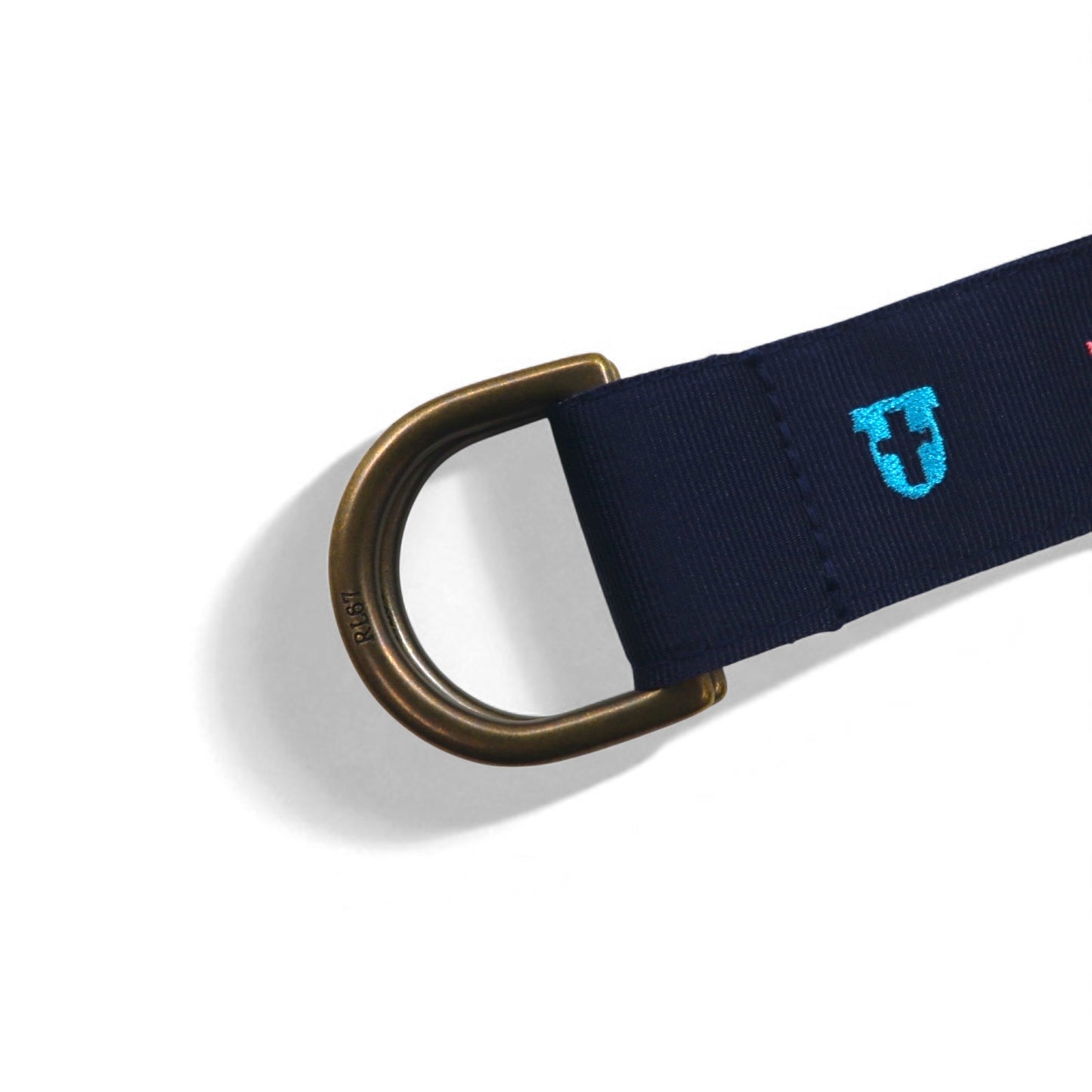 POLO RALPH LAUREN リングベルト L ネイビー ナイロン スカル ロゴ エンブレム 刺繍