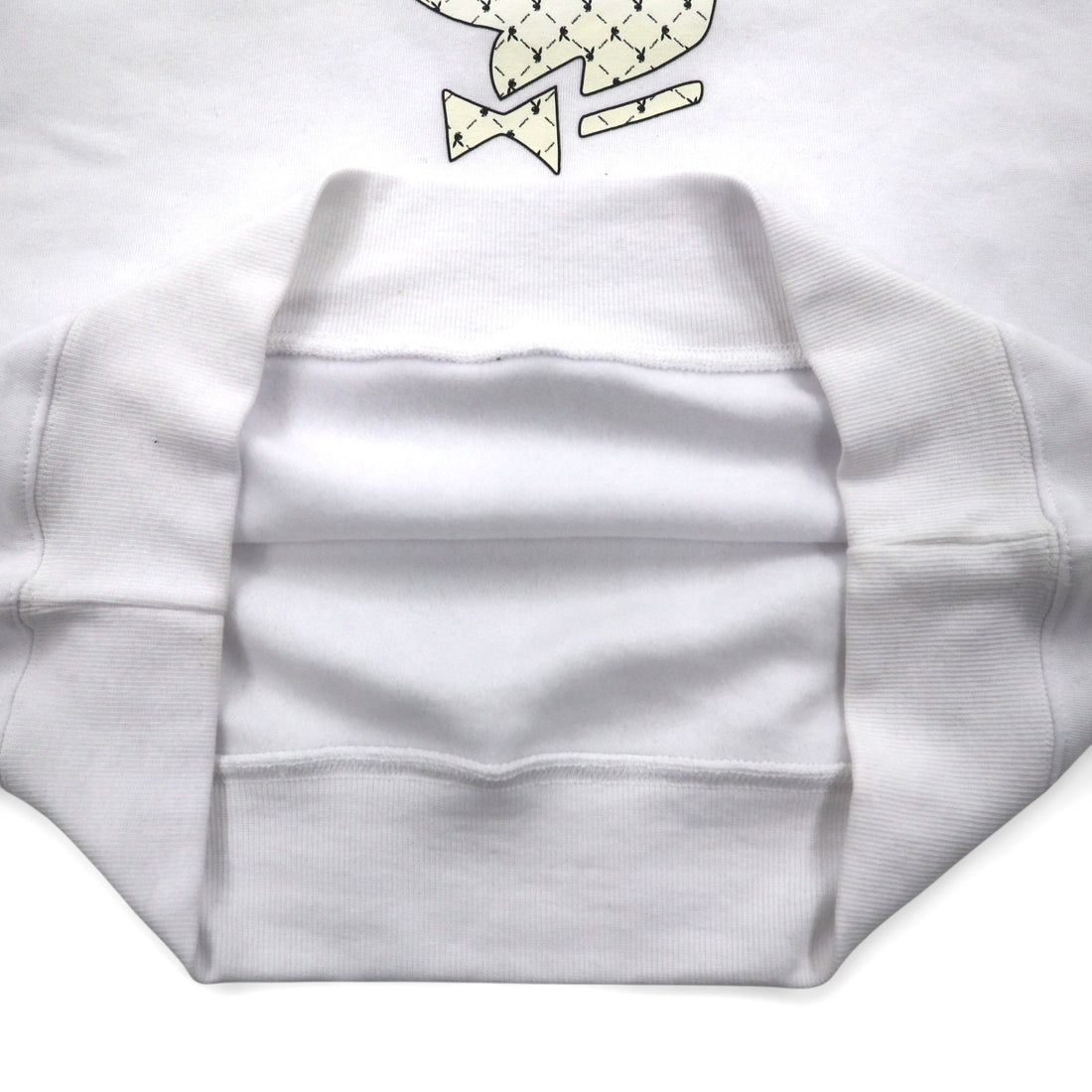 PLAY BOY logo print crew neck sweatshirt L white cotton fleece lining unused