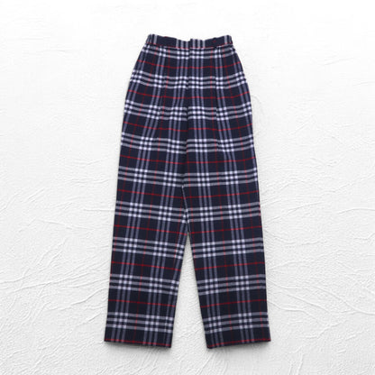 Burberrys ノバチェック タック イージー スラックスパンツ M ネイビー ウール 日本製