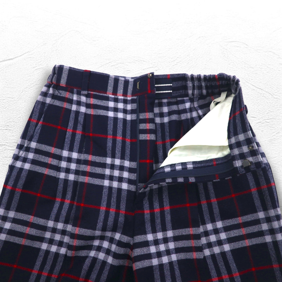 Burberrys ノバチェック タック イージー スラックスパンツ M ネイビー ウール 日本製