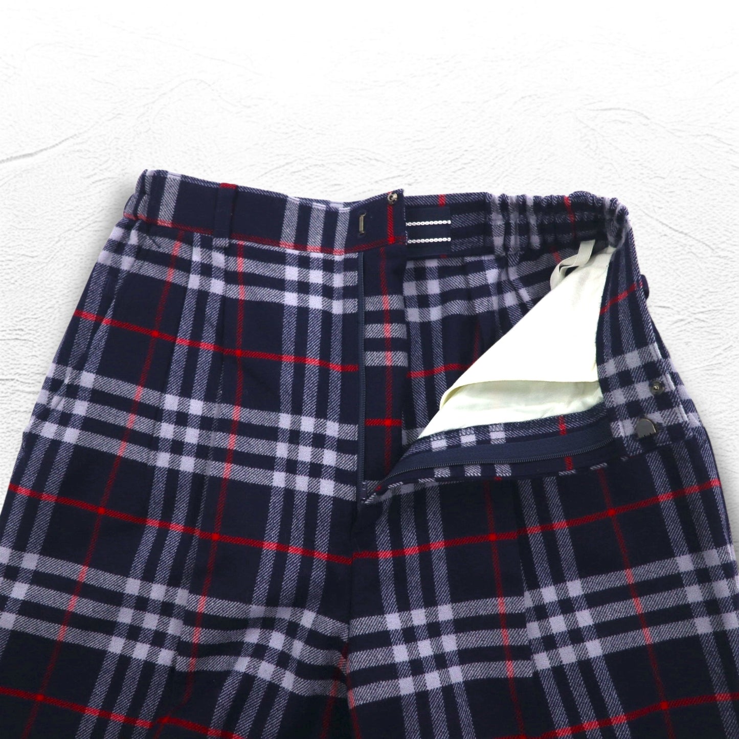 Burberrys ノバチェック タック イージー スラックスパンツ M ネイビー ウール 日本製