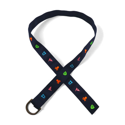 POLO RALPH LAUREN リングベルト L ネイビー ナイロン スカル ロゴ エンブレム 刺繍