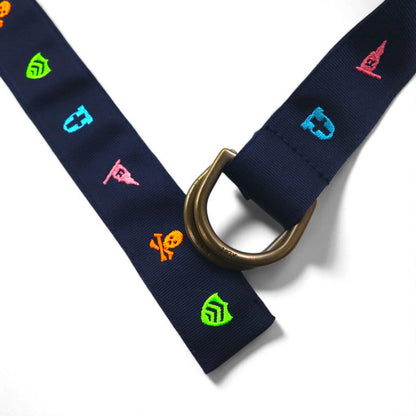 POLO RALPH LAUREN リングベルト L ネイビー ナイロン スカル ロゴ エンブレム 刺繍