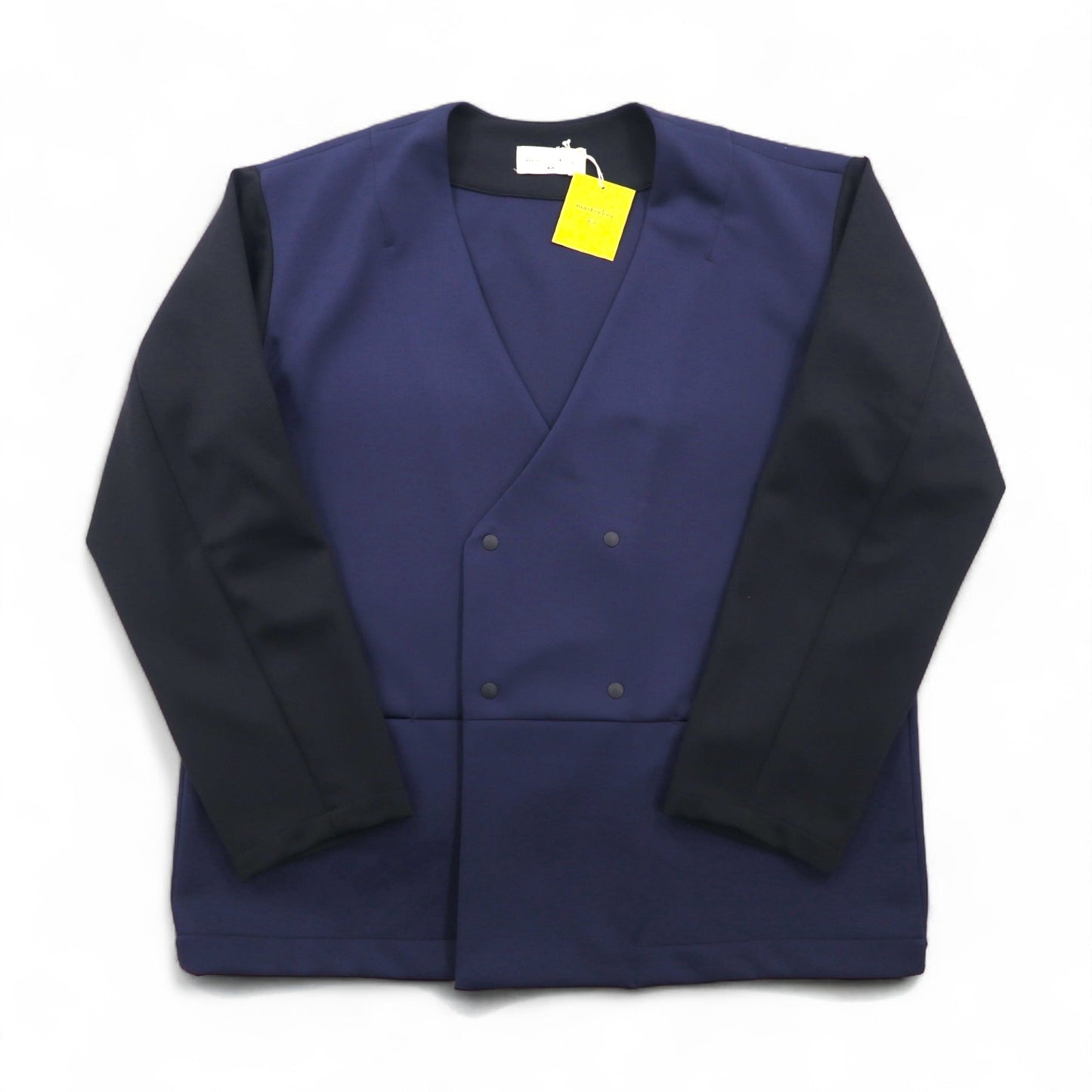 masterkey SONNY ノーカラージャケット バイカラー ダンボールニット M ネイビー ブラック MK22S-C-13 日本製 未使用品