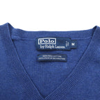 Polo Ralph Lauren 90年代 Vネック ピマコットン ニット セーター M ブルー スモールポニー刺繡