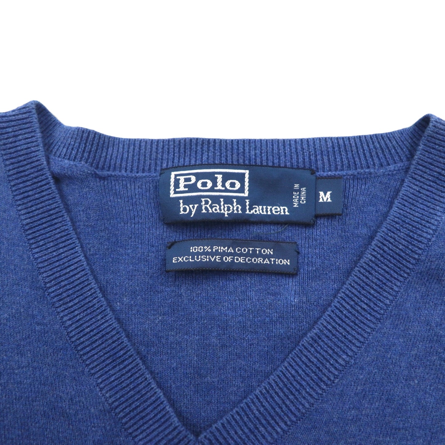 Polo Ralph Lauren 90s V-neck Pima cotton knit sweater, size M, blue, with small pony embroidery