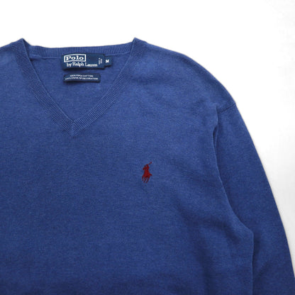 Polo Ralph Lauren 90s V-neck Pima cotton knit sweater, size M, blue, with small pony embroidery