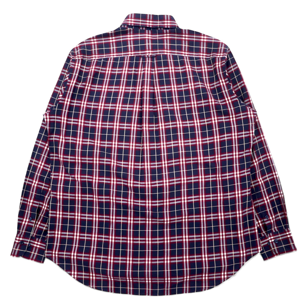 BURBERRY Nova Check Button-Down Shirt L Navy Cotton One Point Logo Embroidery