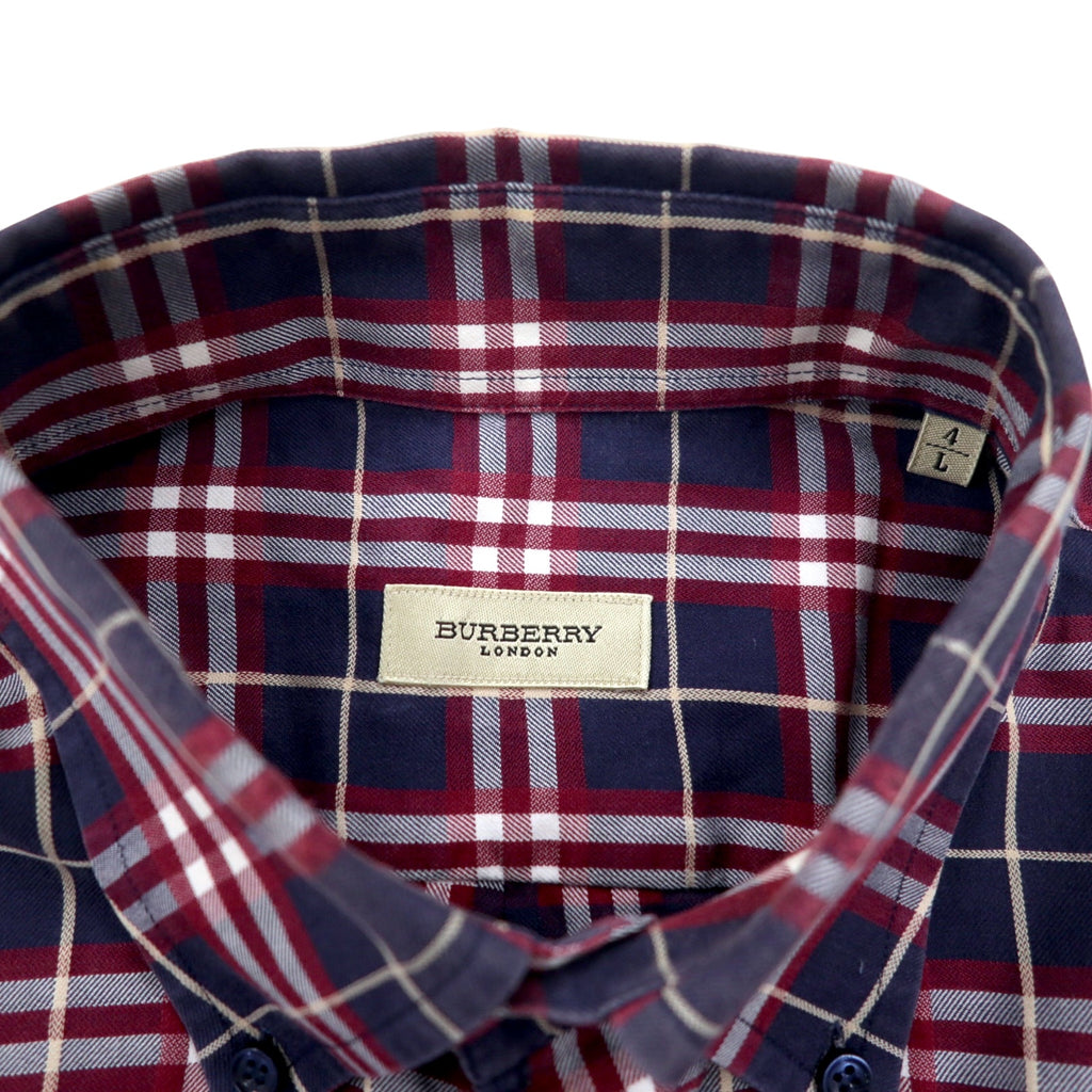 BURBERRY Nova Check Button-Down Shirt L Navy Cotton One Point Logo Embroidery