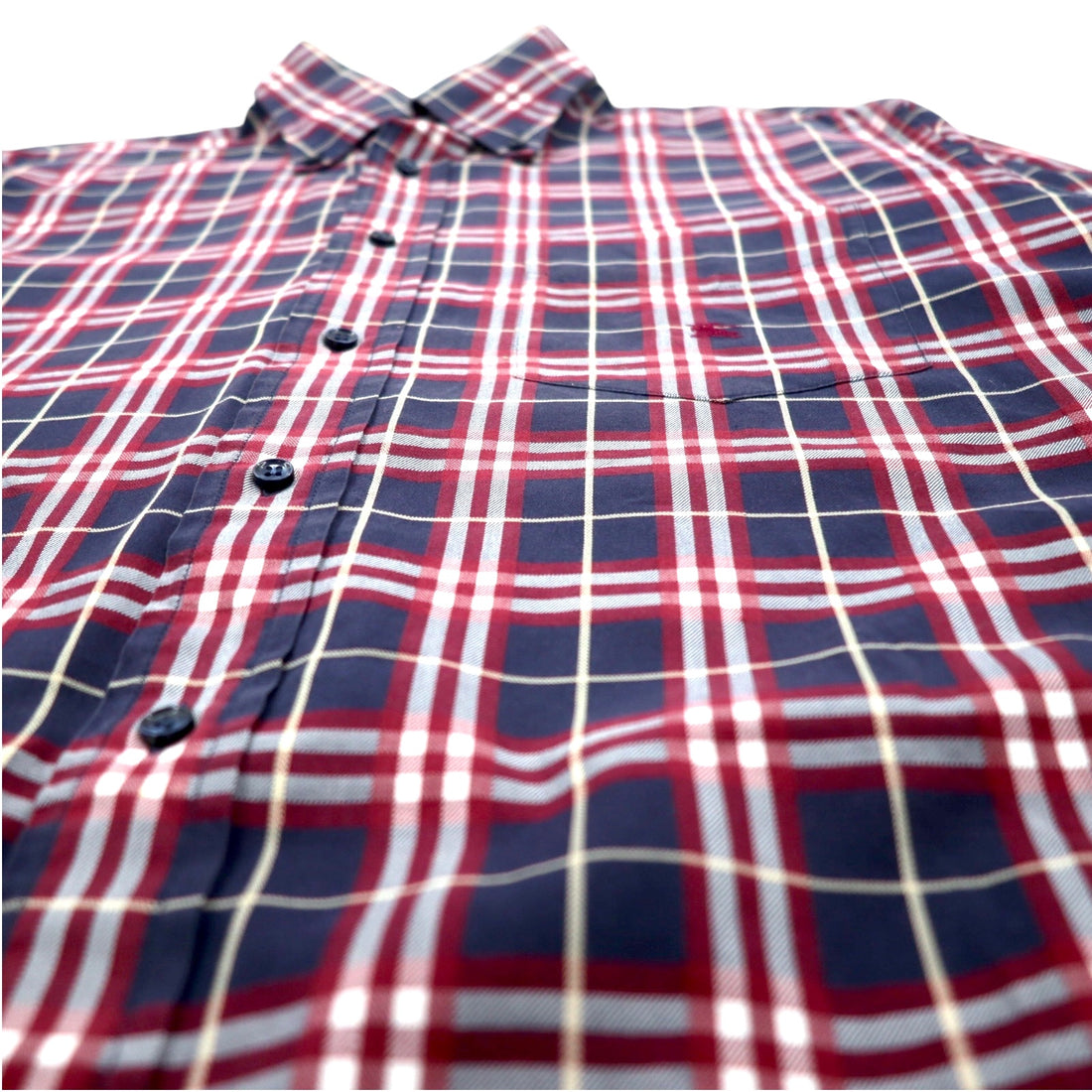 BURBERRY Nova Check Button-Down Shirt L Navy Cotton One Point Logo Embroidery
