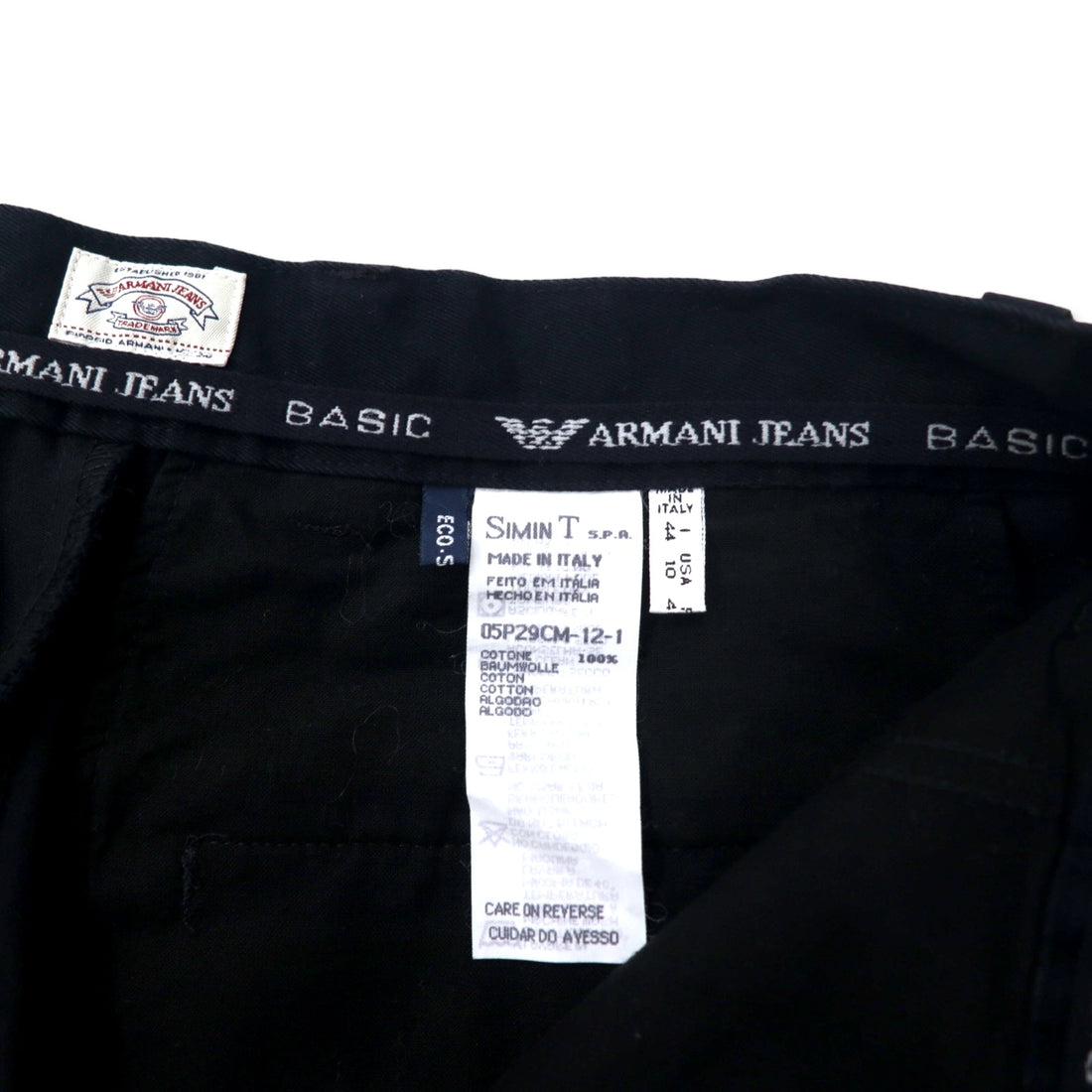 ARMANI JEANS Made in Italy Tapered Pants 44 Black Cotton 05P29CM PANTALONE Unused