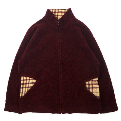 日本然リトテ-古着オンライン-HUNTING WORLD イタリア製 ボアフリースジャケット M ボルドー ポリエステル バックロゴ刺繍-HUNTING WORLD Italian MADE BOA FLEECE Jacket M Bordeaux Polyester back logo embroidery