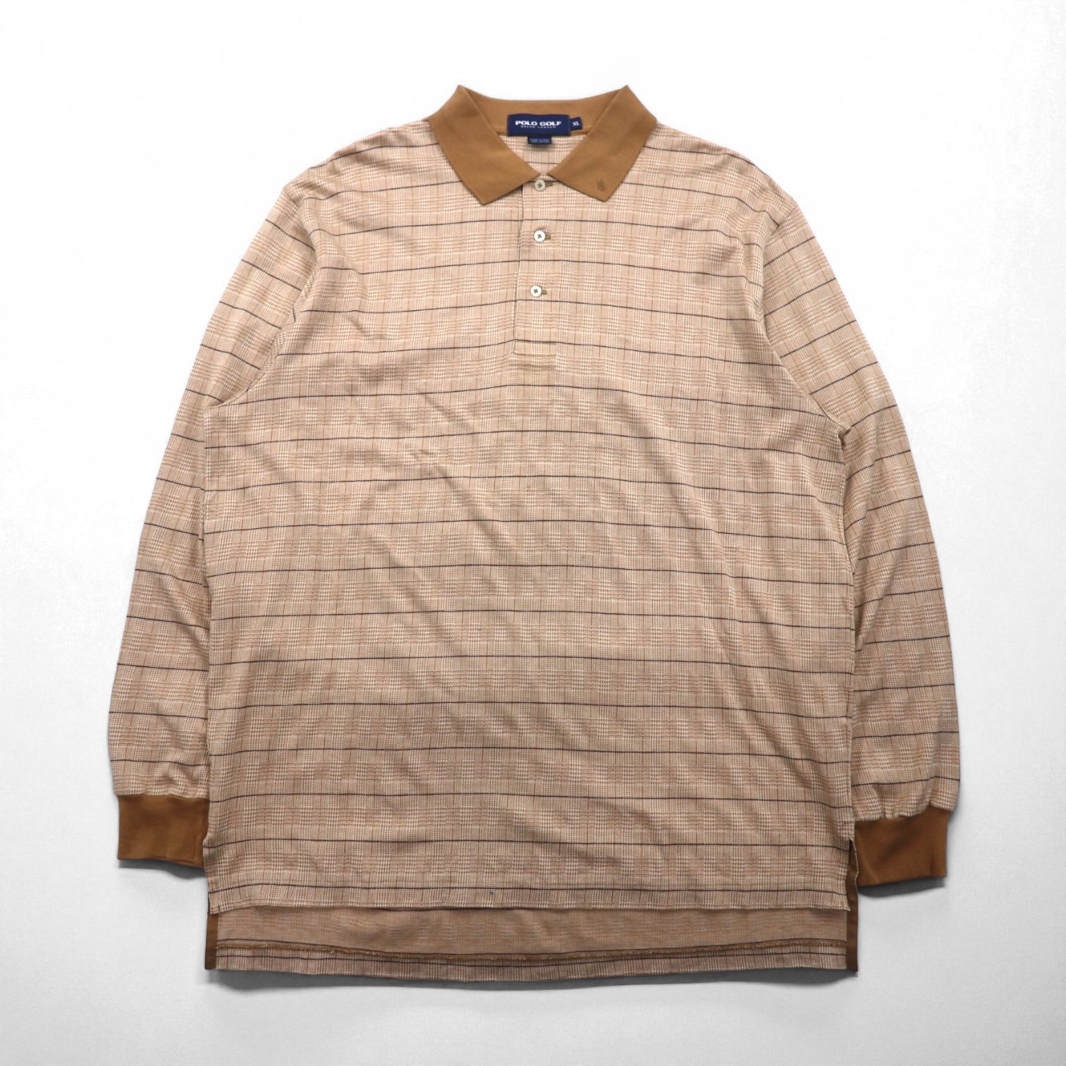 POLO GOLF RALPH LAUREN Long Sleeve Polo Shirt, Rugby Shirt, XL, Beige Check
