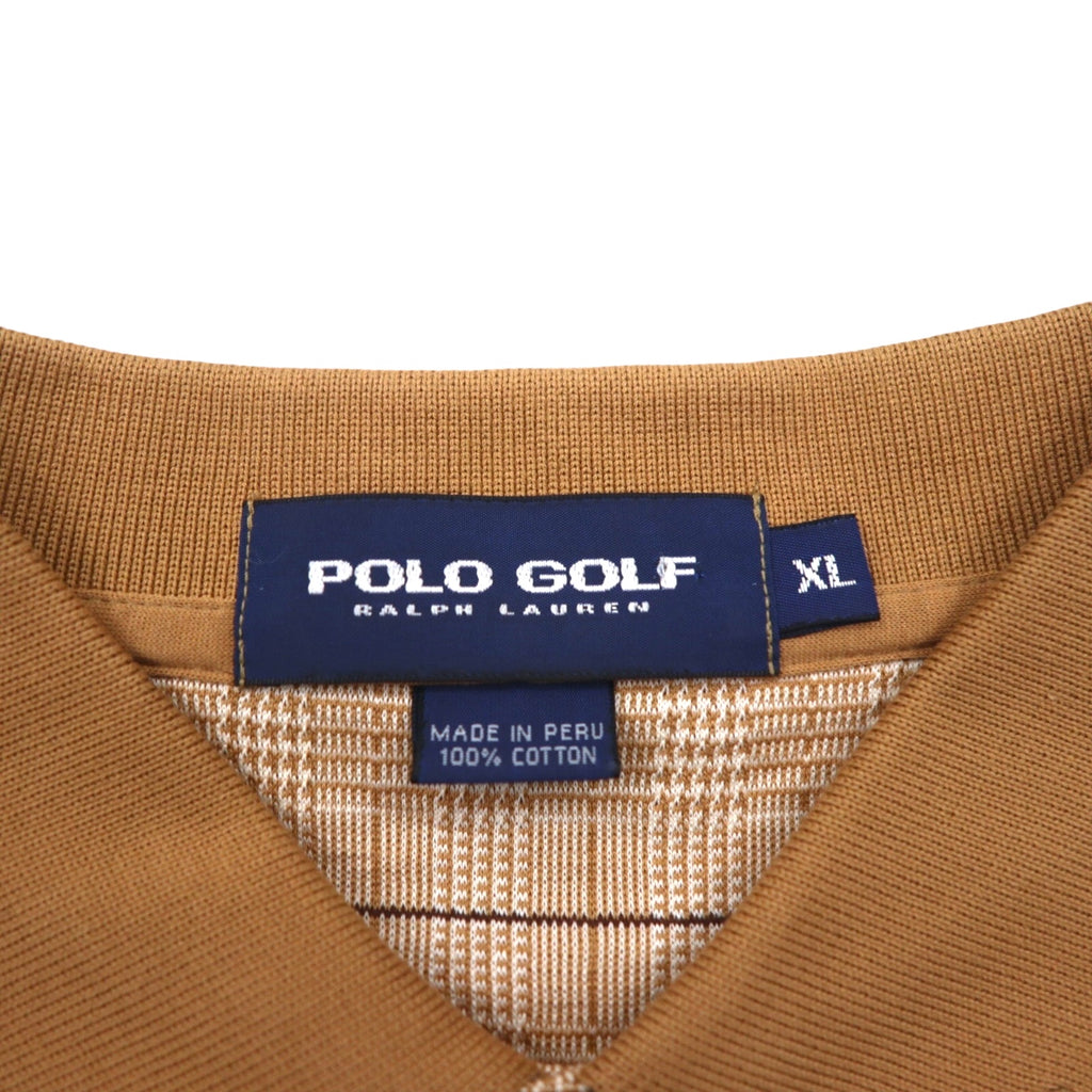 POLO GOLF RALPH LAUREN Long Sleeve Polo Shirt, Rugby Shirt, XL, Beige Check