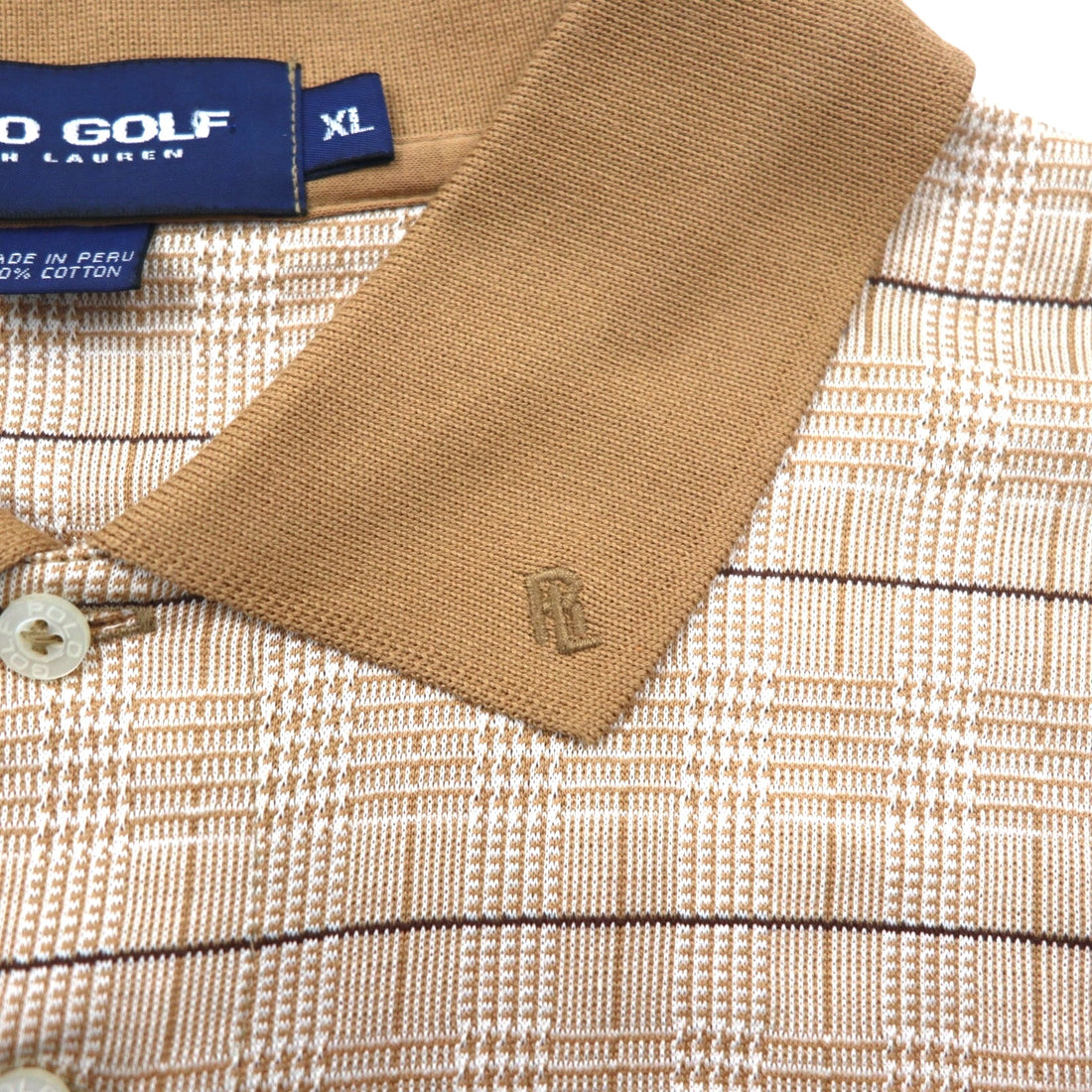 POLO GOLF RALPH LAUREN Long Sleeve Polo Shirt, Rugby Shirt, XL, Beige Check