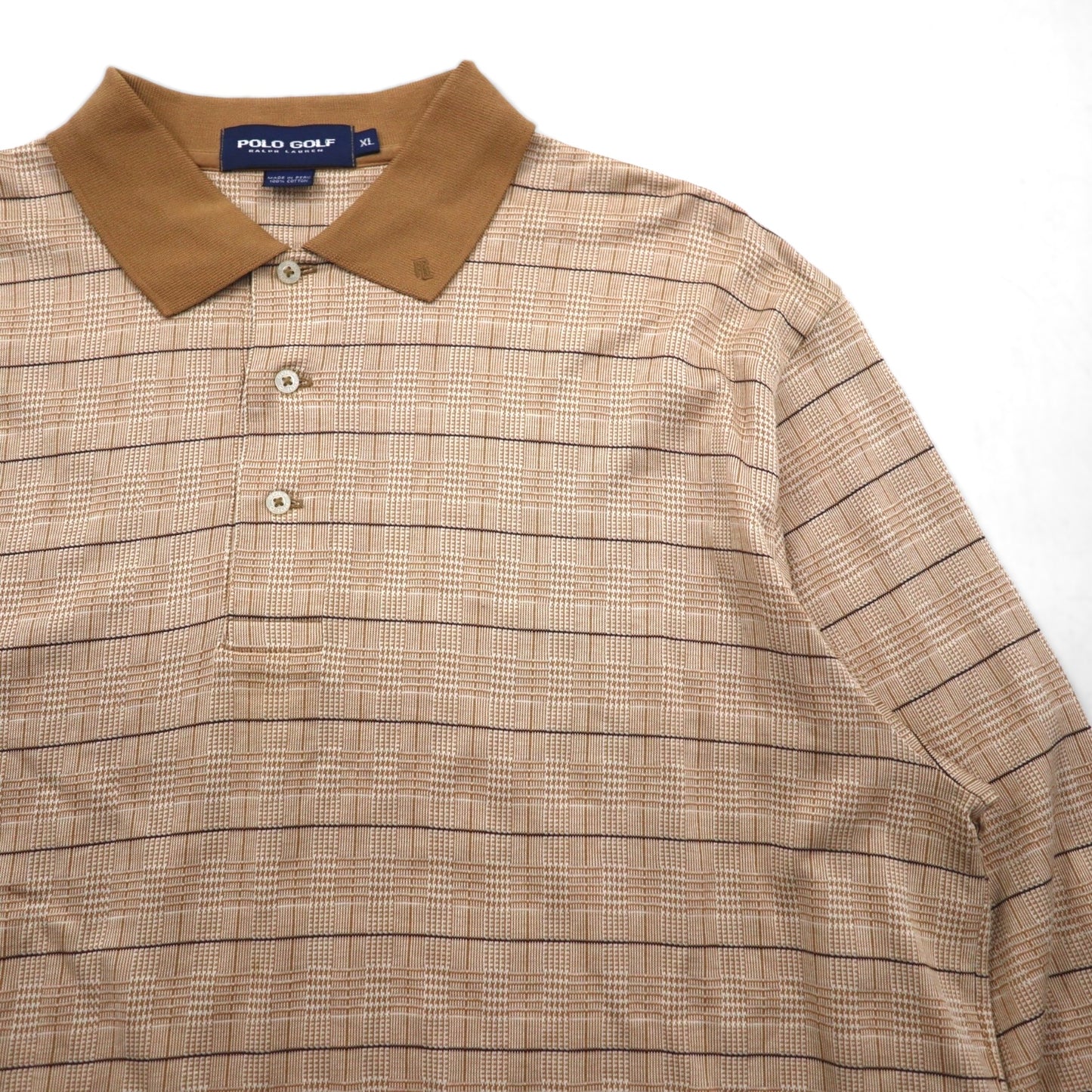 POLO GOLF RALPH LAUREN 長袖ポロシャツ ラガーシャツ XL ベージュ チェック