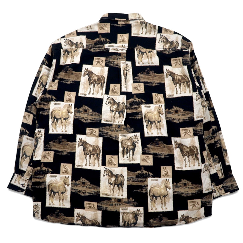RED HEAD Animal Print Button-Down Shirt, XL, Black, Cotton, Horse