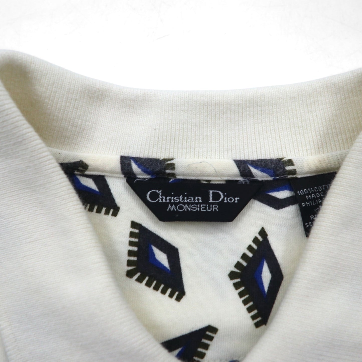 Christian Dior MONSIEUR オールド 総柄 ポロシャツ M ホワイト コットン