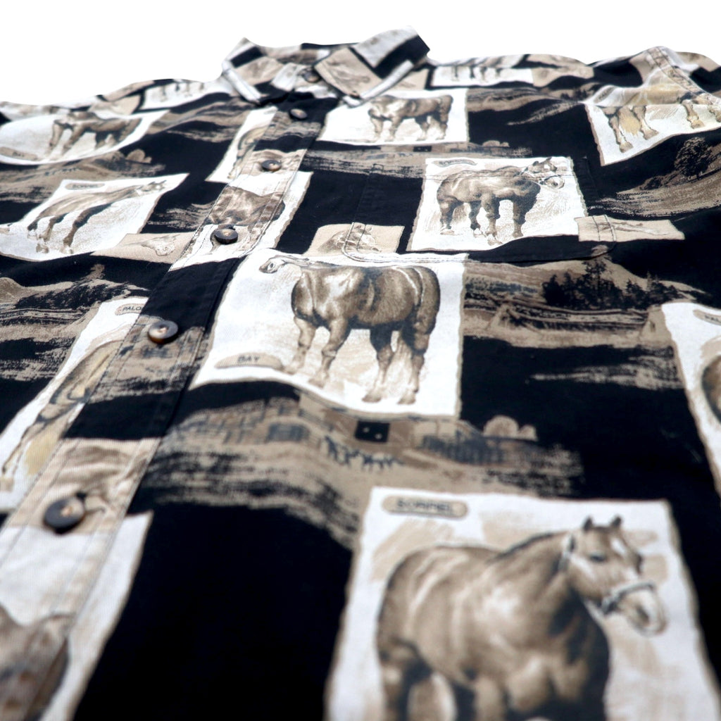 RED HEAD Animal Print Button-Down Shirt, XL, Black, Cotton, Horse