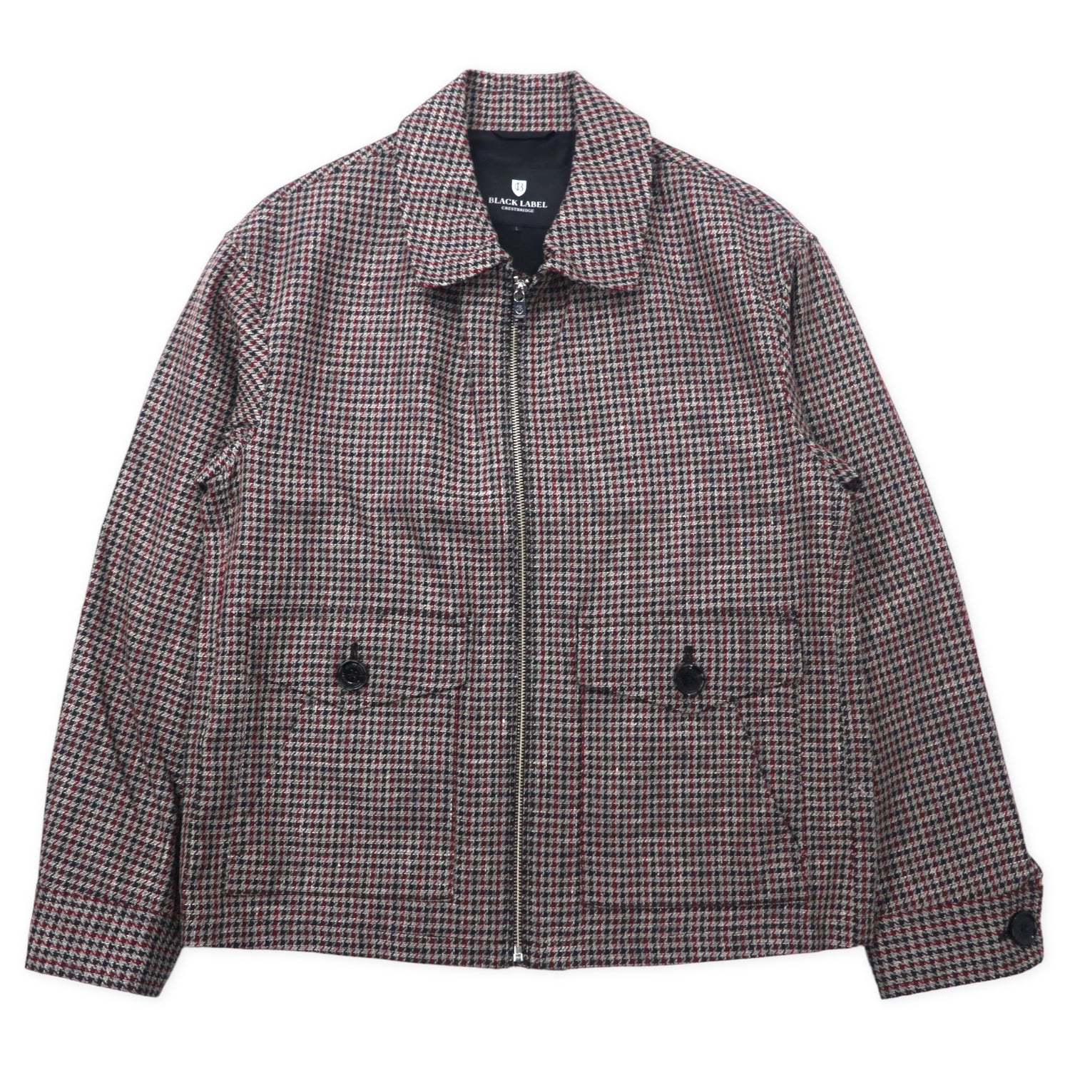 BLACK LABEL CRESTBRIDGE Zip-up Jacket L Gray HoundStooth Linen 