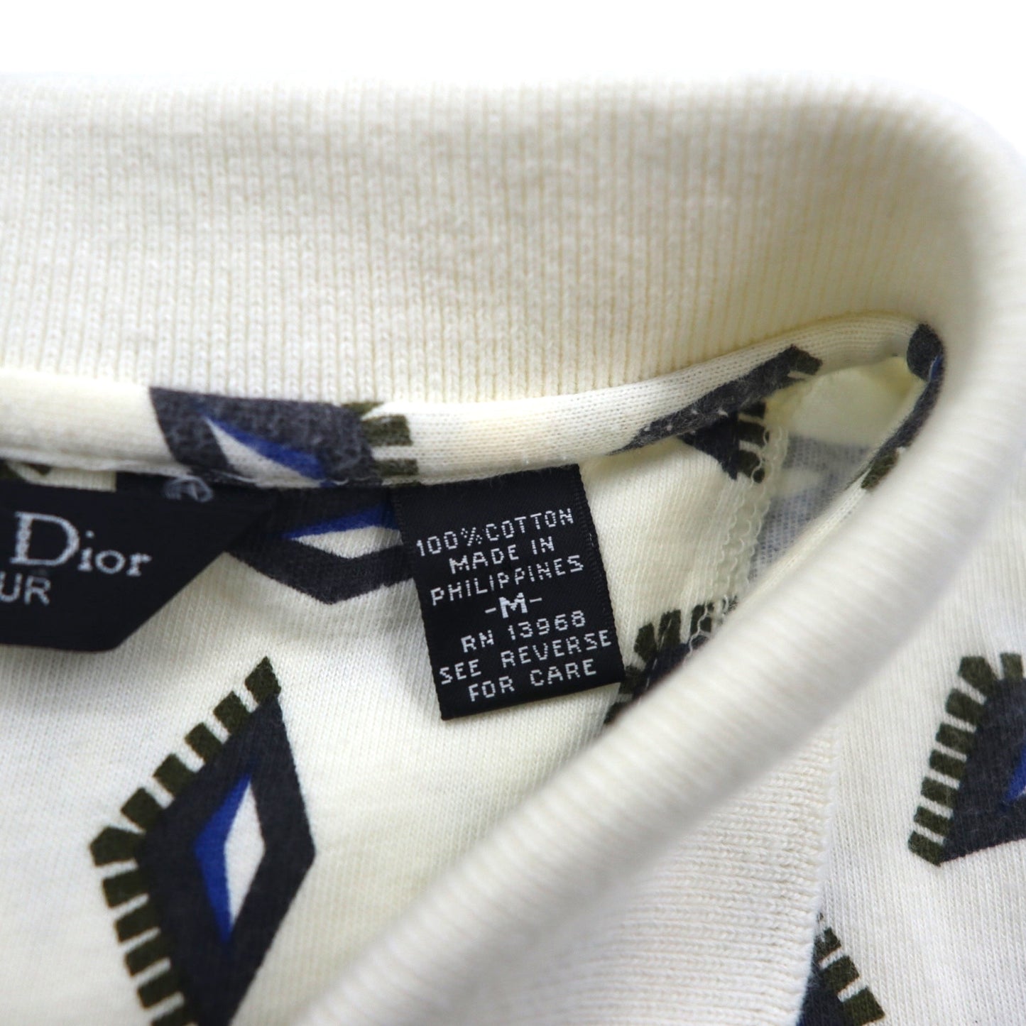 Christian Dior MONSIEUR オールド 総柄 ポロシャツ M ホワイト コットン