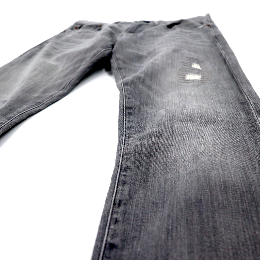 Polo Ralph Lauren distressed skinny jeans, denim pants, size 30, grey, cotton, stretch, leather patch, zipper fly, made in Turkey
