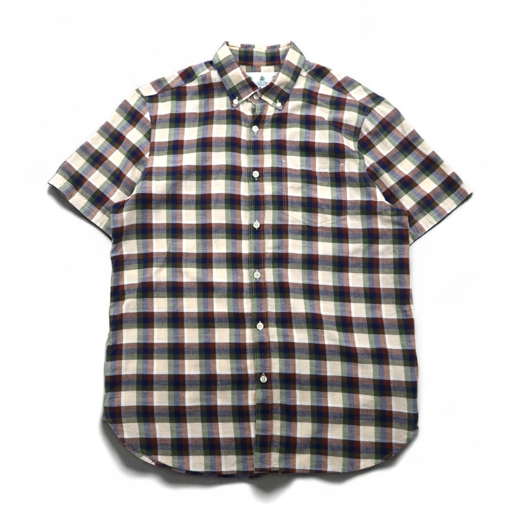Barbour Short Sleeve Button-Down Shirt, Size M, Brown Check Cotton, MSH5151BE11, Made in Portugal