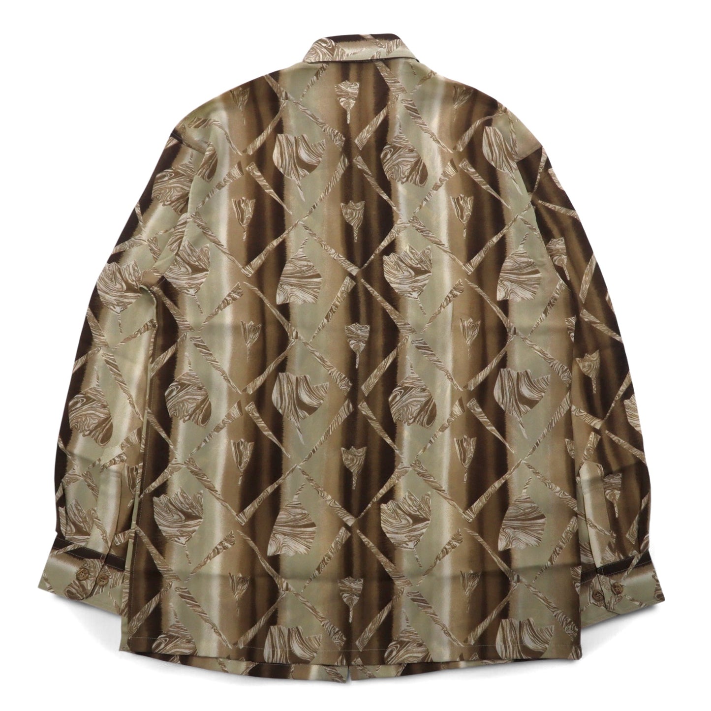 Vintage 90s Japan Made Retro Shirt JOLLY ARUKON All-over Print Polyester Shirt M Brown Unused