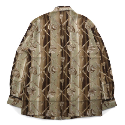Vintage 90s Japan Made Retro Shirt JOLLY ARUKON All-over Print Polyester Shirt M Brown Unused