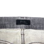 Polo Ralph Lauren distressed skinny jeans, denim pants, size 30, grey, cotton, stretch, leather patch, zipper fly, made in Turkey