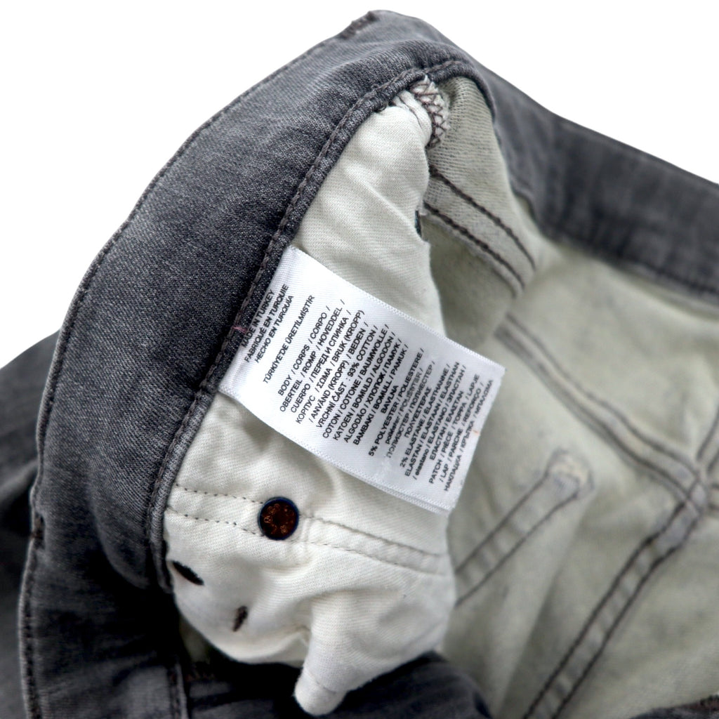 Polo Ralph Lauren distressed skinny jeans, denim pants, size 30, grey, cotton, stretch, leather patch, zipper fly, made in Turkey