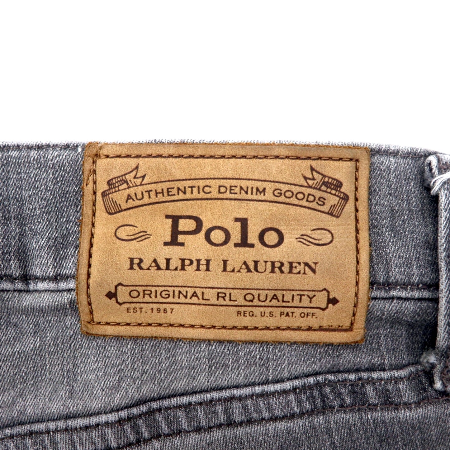 Polo RALPH LAUREN ダメージ加工 スキニージーンズ デニムパンツ 30 グレー コットン ストレッチ レザーパッチ ジッパーフライ トルコ製