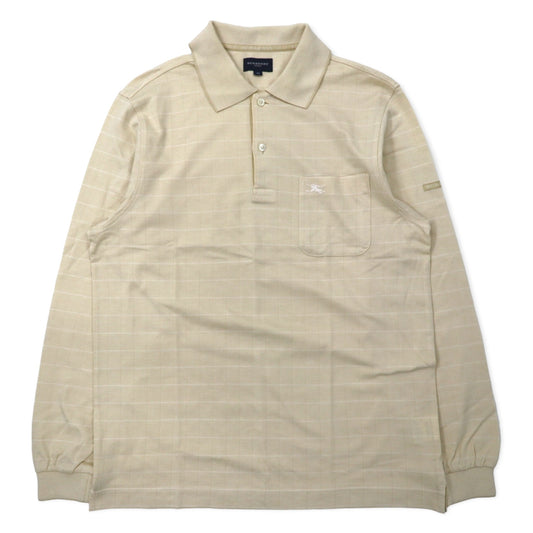 日本然リトテ-古着オンライン-BURBERRY GOLF 長袖 ポロシャツ M ベージュ コットン ワンポイントロゴ刺繍 日本製-BURBERRY GOLF Long Sleeve Polo Shirt M Beige Cotton One Point Logo Embroidery Japan Made