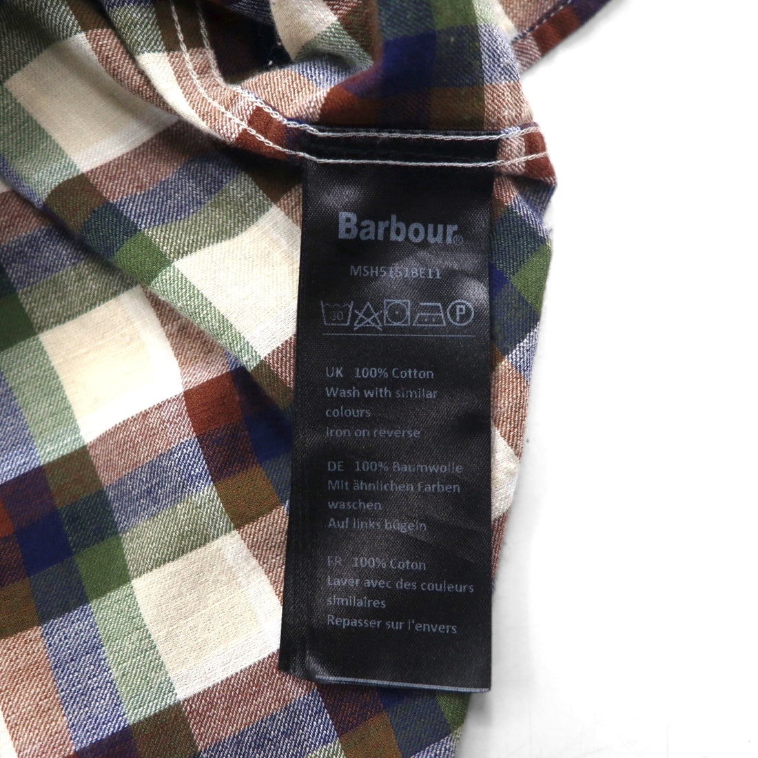Barbour 半袖 ボタンダウンシャツ M ブラウン チェック コットン MSH5151BE11 ポルトガル製
