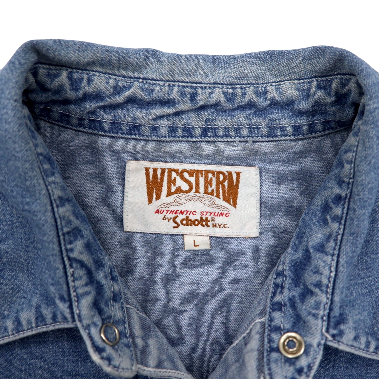 WESTERN by Schott デニム ウエスタンシャツ L ブルー コットン スナップボタン