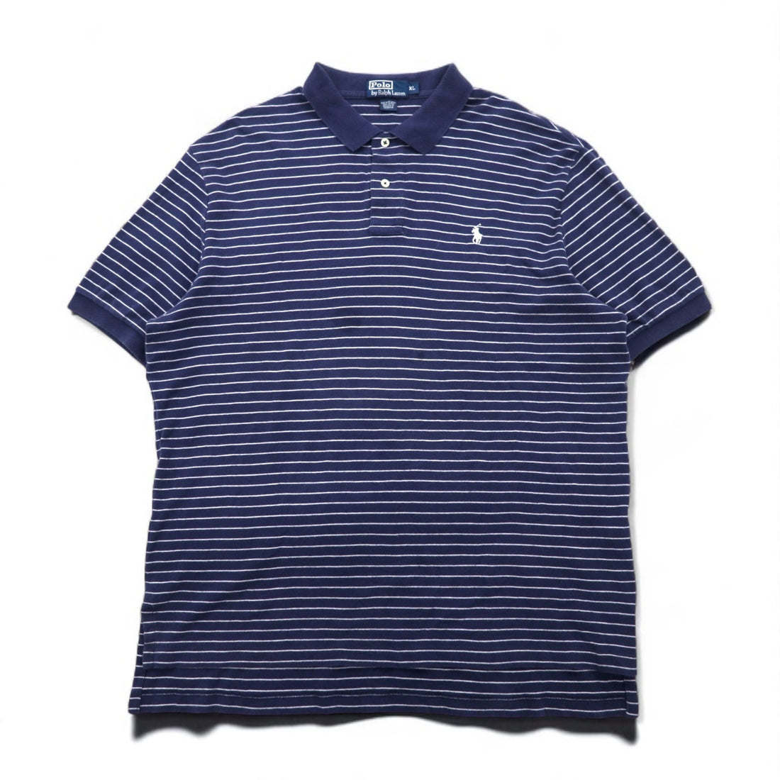 Polo by Ralph Lauren 90s Striped Polo Shirt, XL, Navy Cotton, Small Pony Embroidery