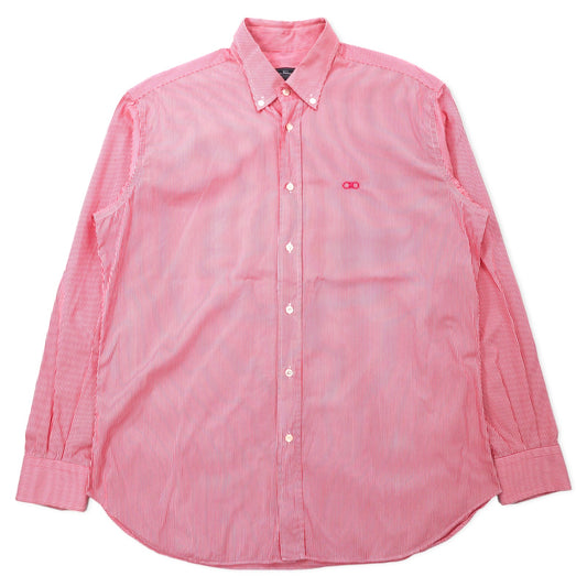 Salvatore Ferragamo イタリア製 ボタンダウンシャツ XL ピンク ストライプ コットン TAILOR FIT ワンポイントロゴ刺繍