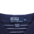 Polo by Ralph Lauren 90s Striped Polo Shirt, XL, Navy Cotton, Small Pony Embroidery