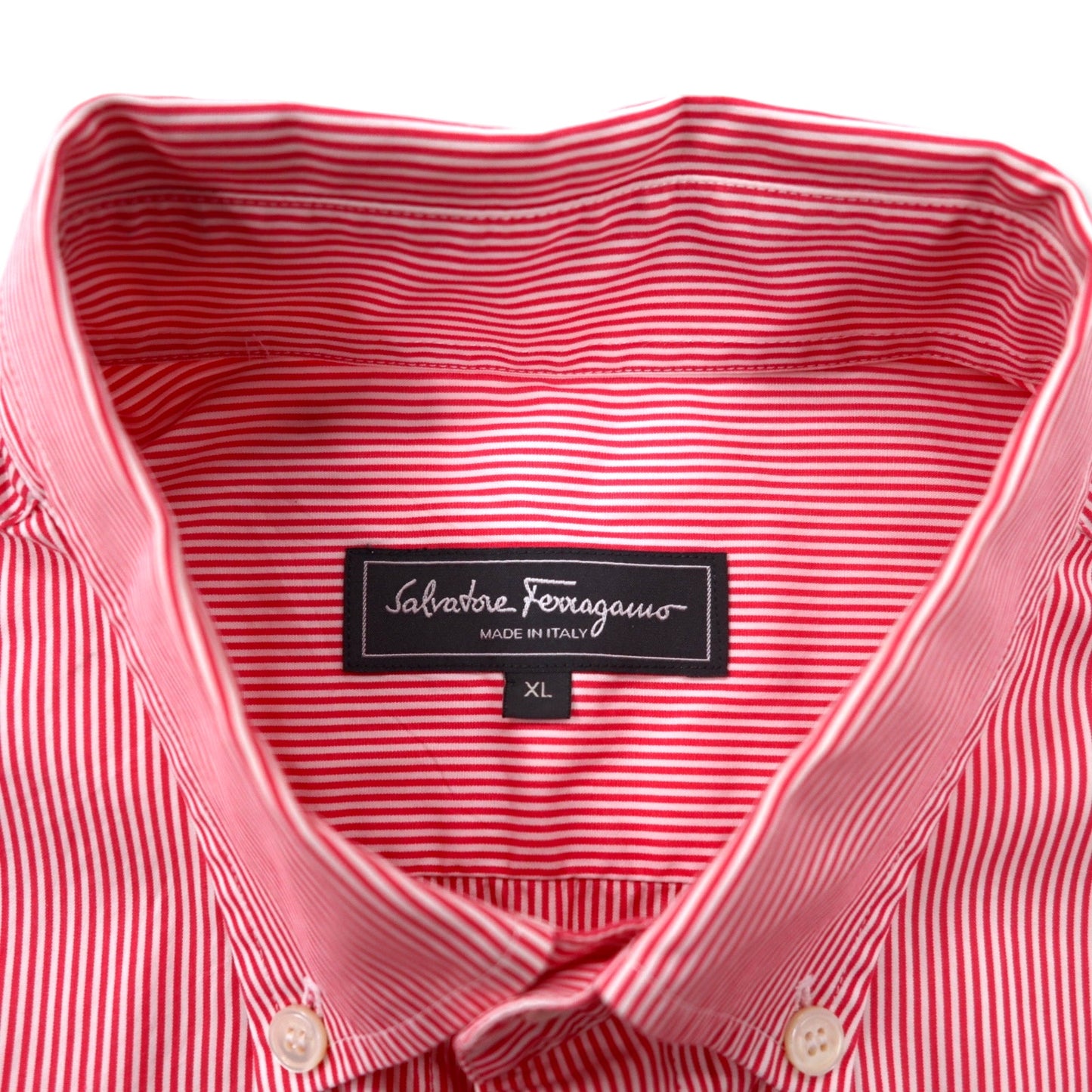 Salvatore Ferragamo イタリア製 ボタンダウンシャツ XL ピンク ストライプ コットン TAILOR FIT ワンポイントロゴ刺繍