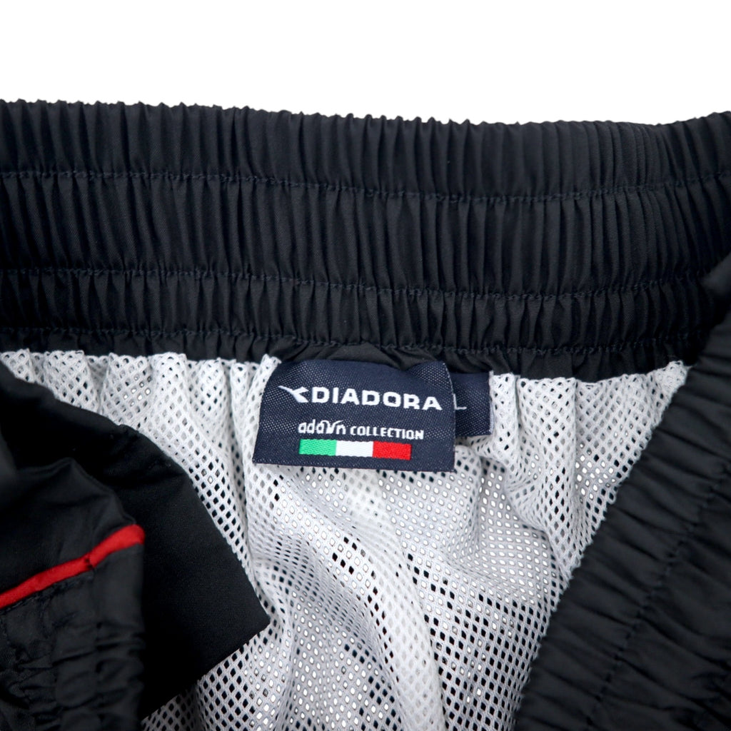 DIADORA 90s Track Pants Jersey L Black Polyester Side Slit Snap Button Mesh Liner